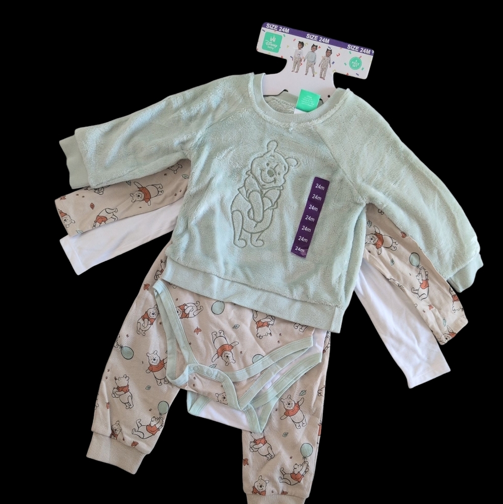 Disney Winnie the Pooh Pajama Set - Light Green and White 4 Pc